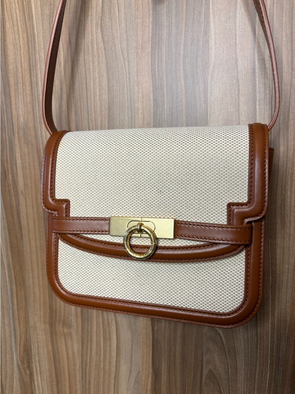 Parisa Wang Cream and Brown Leather-Trim Crossbody